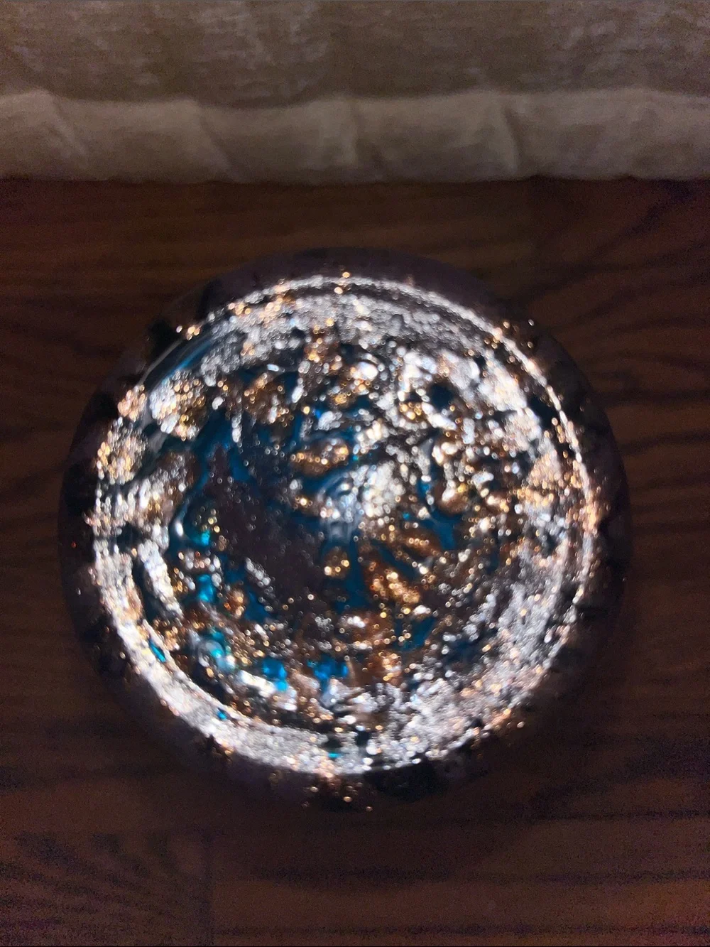 Dale Tiffany Blue and Copper Glass Vase with Loop Handles